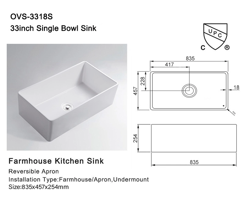 White Rectangular Basin Single Bowl Laundry Bathroom Ceramic Kitchen Sink